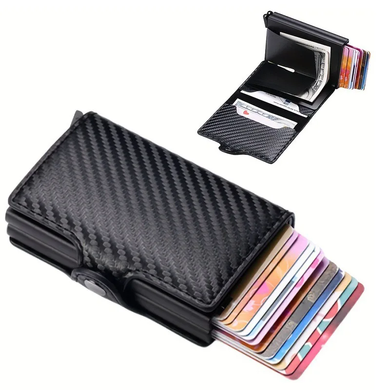 Fashion Carbon Fibre Front Pocket Wallet, Metal Wallet For Men,Rfid Slim Minimalist Wallet Aluminum Credit Card