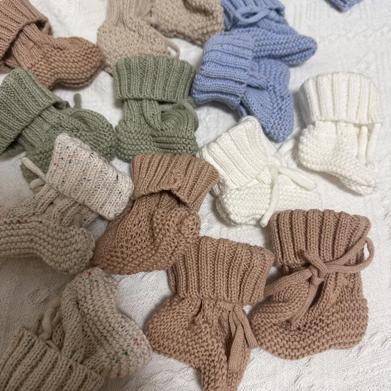 Custom Speckled Cotton Wool Yarn Handmade Crochet Newborn Cable Unisex Kids Shoes Knit Baby Booties