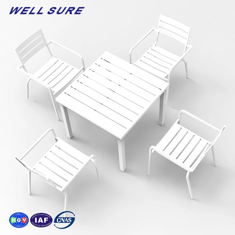 High Quality Metal Aluminum Hotel Home Luxury Dining Room 4 Chairs Dining Table Set