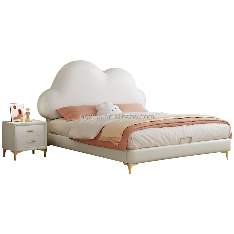 Factory boy girl mattress ottoman storage bed set lift plush leather fabric platform up-holstered wooden frame kids cartoon beds