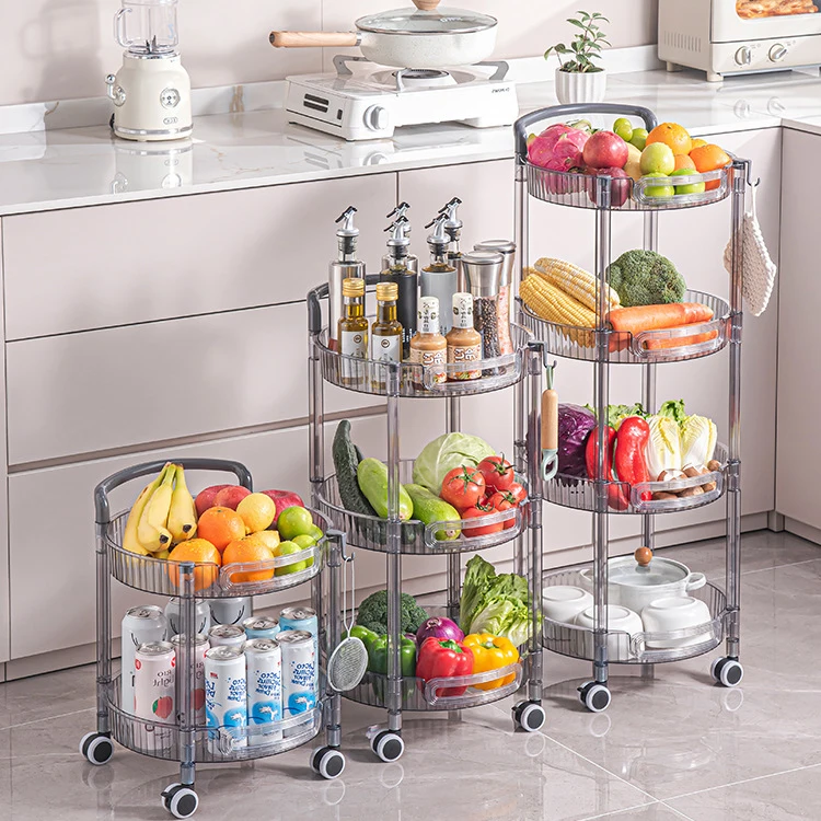 Plastic Shelves Storage 1/3/4 layers Rotating Vegetable Shelving Kitchen Floor Multilayer Shelving Storage Rack