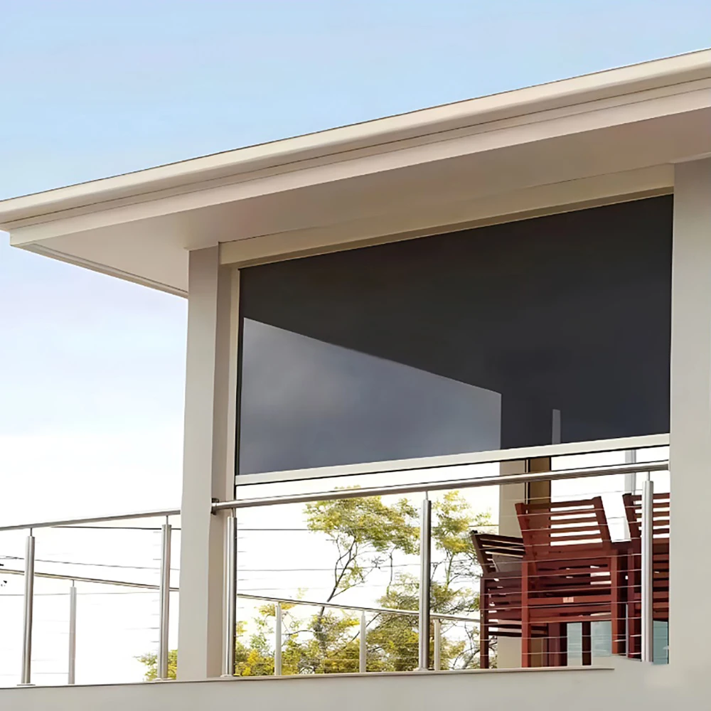Motorized screen patio electric vertical mechanical roller blinds for outdoor facade