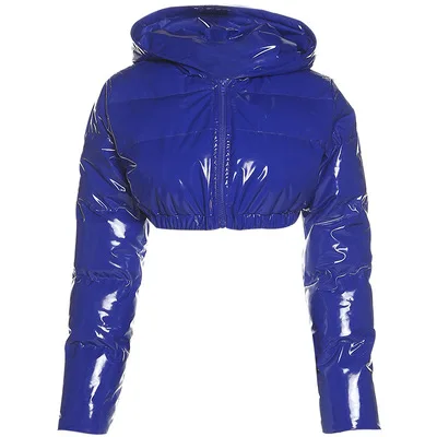 Новое поступление; Высокое качество; Женские блестящие фугу пальто куртки укороченный утепленные пуховики для дам с изображениями пузырь пальто куртки