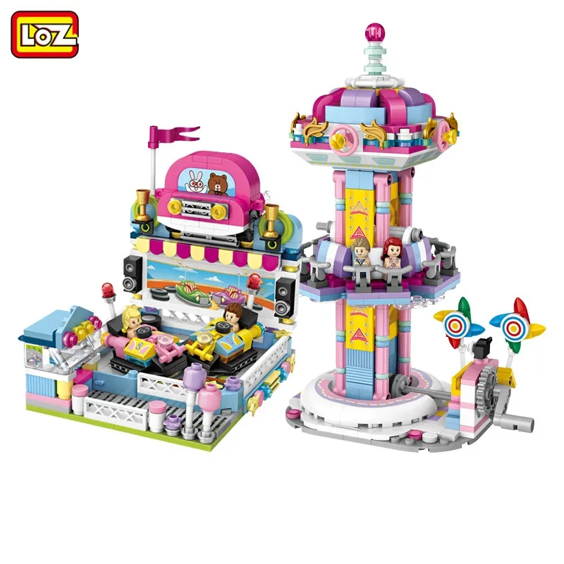 LOZ Blocks Amusement Park Building Bricks Bumper Car Game Machine Corsair Kids Abyss Drop Toy for Children Gift Drink Food Shop