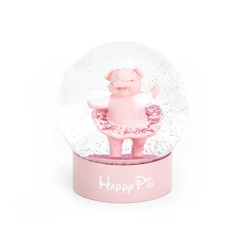 Pink Romantic 100mm Resin Charms Customized Snowglobe Music Swivel Glass Snowglobe Souvenirs Gifts For Kids Children