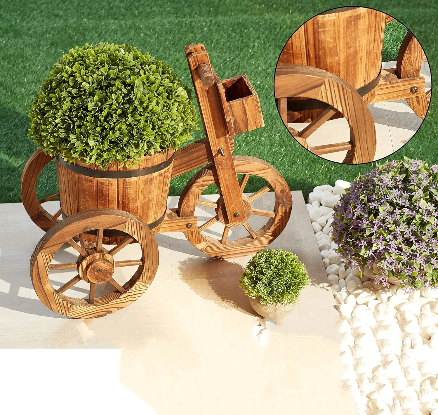 Natural Retro Wooden Cart Flowerpot Creative Plant Pot Stand garden Decoration Wheelbarrow Planter Garden Wood
