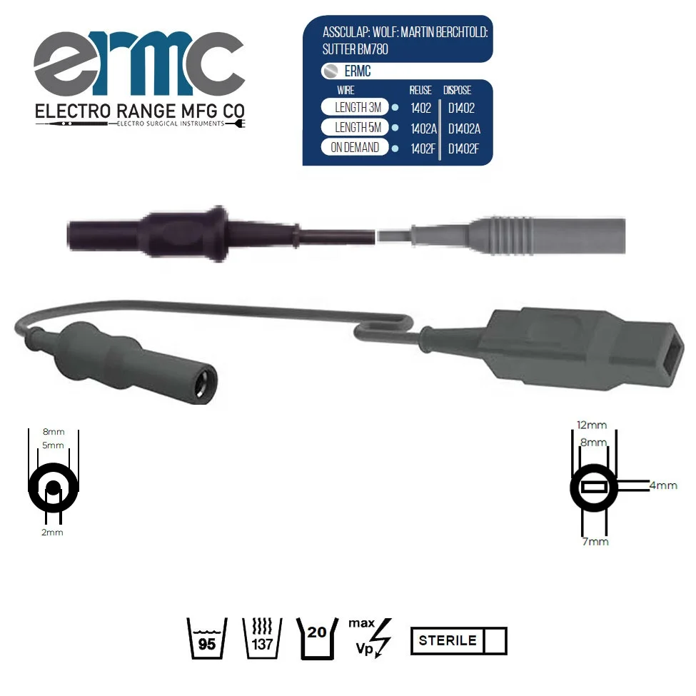 Most Selling Product 2023 Best Quality Electrosurgery Diathermy Bipolar Cable Flat Plug Safety Simons Sutter T Series ACC ICC
