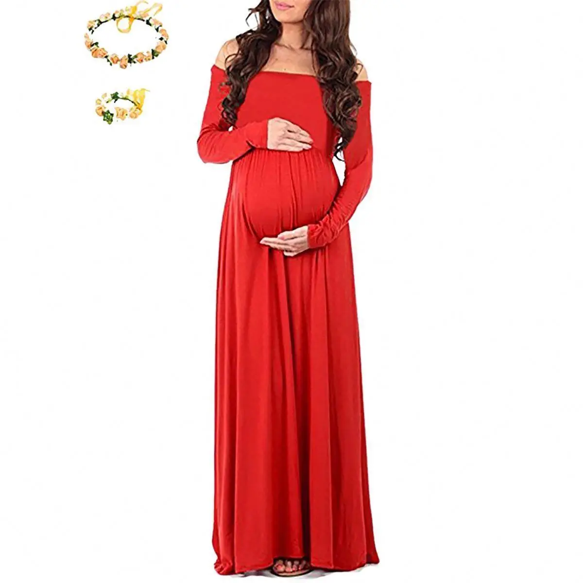 2021 High Quality Women Pregnancy Fashion Elegant Long Sleeve Dress For Photo Shoot Pregnant Clothes Wholesale Free Shipping