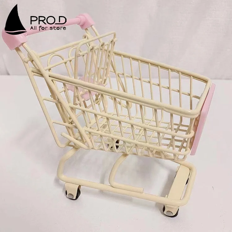 Home Cosmetics Desktop Storage Cart Supermarket Iron Metal Mini Toy Shopping Cart