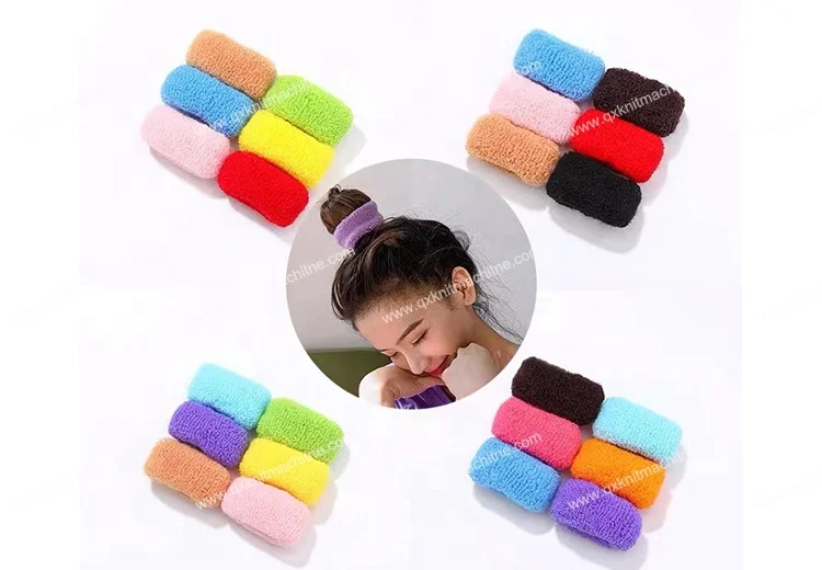 seamless hair donut elastic terry hair band polyester jacquard hairband cord spandex bun making knitting machine