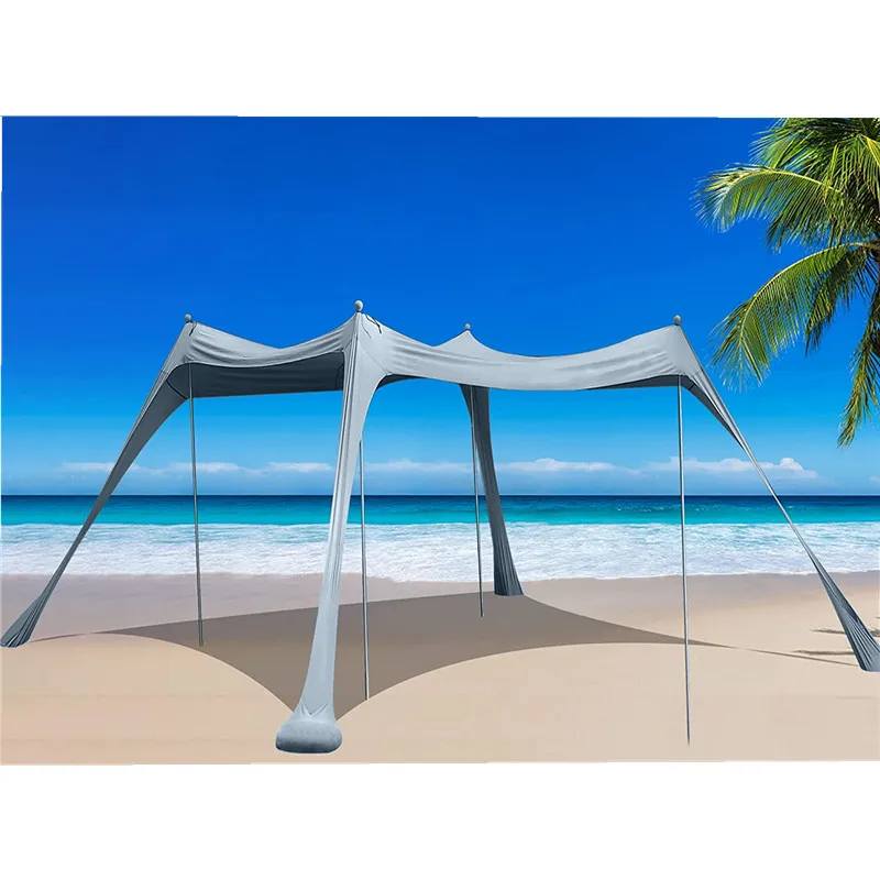 Amazon Top Sell Portable Canopy Beach Tent UPF50+ 10x10 FT Windproof Family Sun Shelter Tent With 4 Aluminum Poles  For Sale