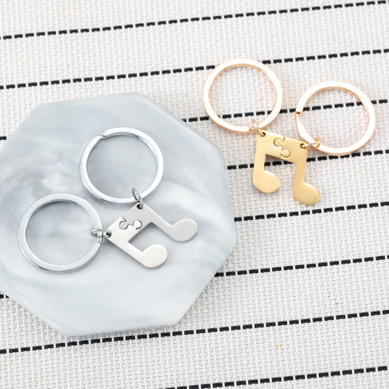 Puzzle Keychain Puzzle Musical Note Keychain music Stainless Steel Key Chains Couple Gifts key ring Charm Pendant music keychain