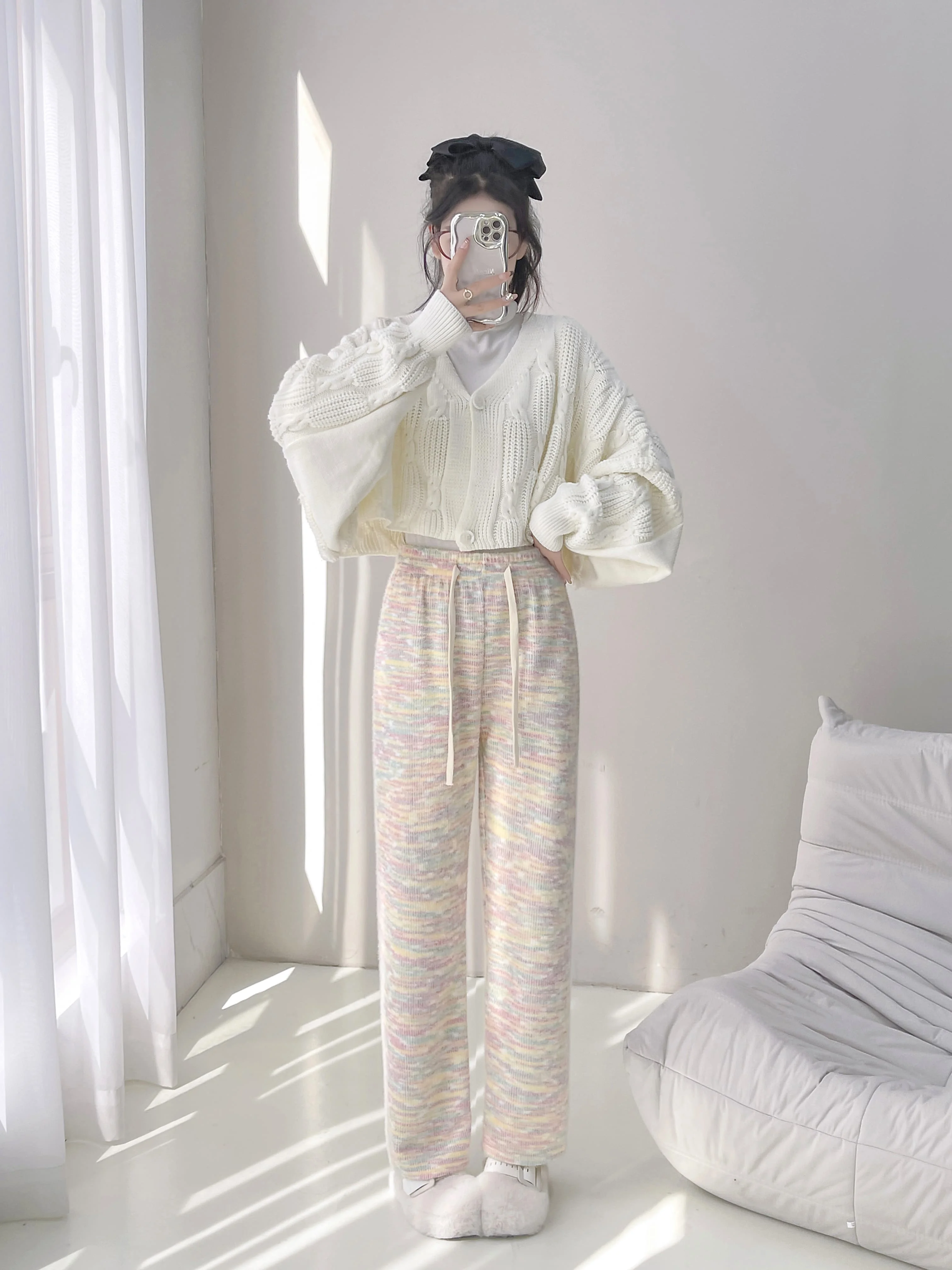 Hot Selling Loose Lazy Casual Pants High Waist Vertical Rainbow Wide Leg Pants