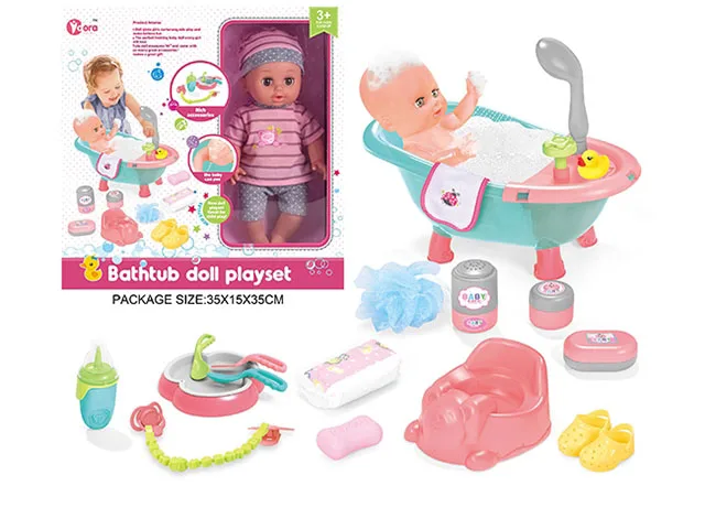 Child Baby 14 Inch Vinyl Doll Shoes Plates Bath Set 12 Sounds With Toilet Feeding Bottle Play House Home Pretend Toys For Kids