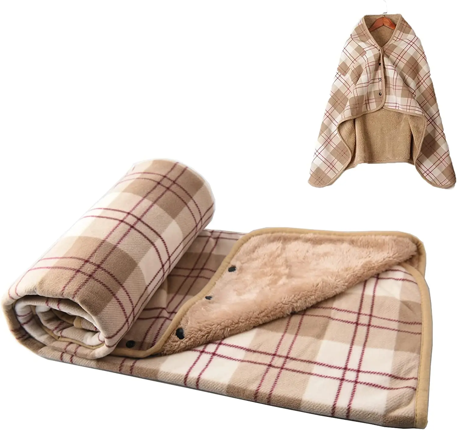 New Design Home Dual Purpose Button Wearable Blankets Flannel Sherpa Double Layer Customized Printed Blanket