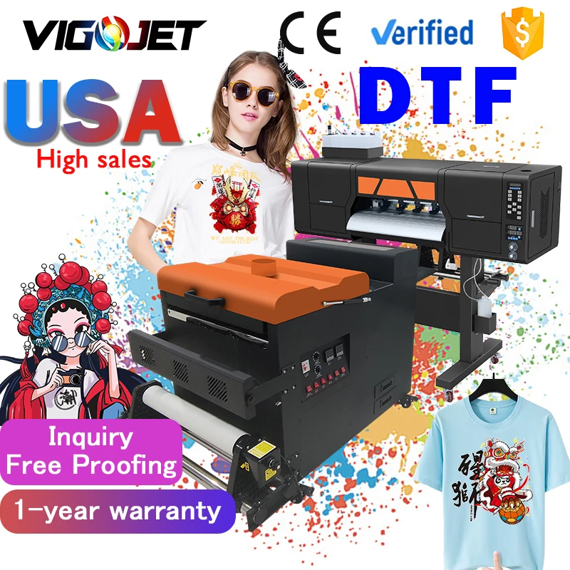 Vigojet 60CM XP600 DTF film transfer machine DTF printer T-shirt printing machine with powder shaker