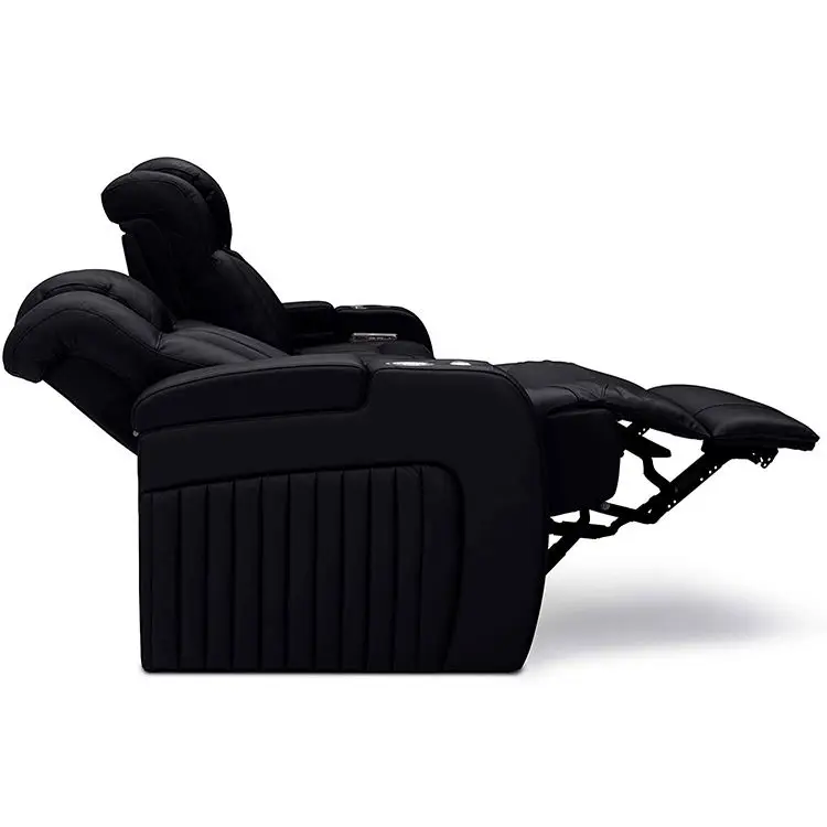 2024  luxury private customized Italian top grain leather electric power recliner LED home theater cinema sofa with coffee table