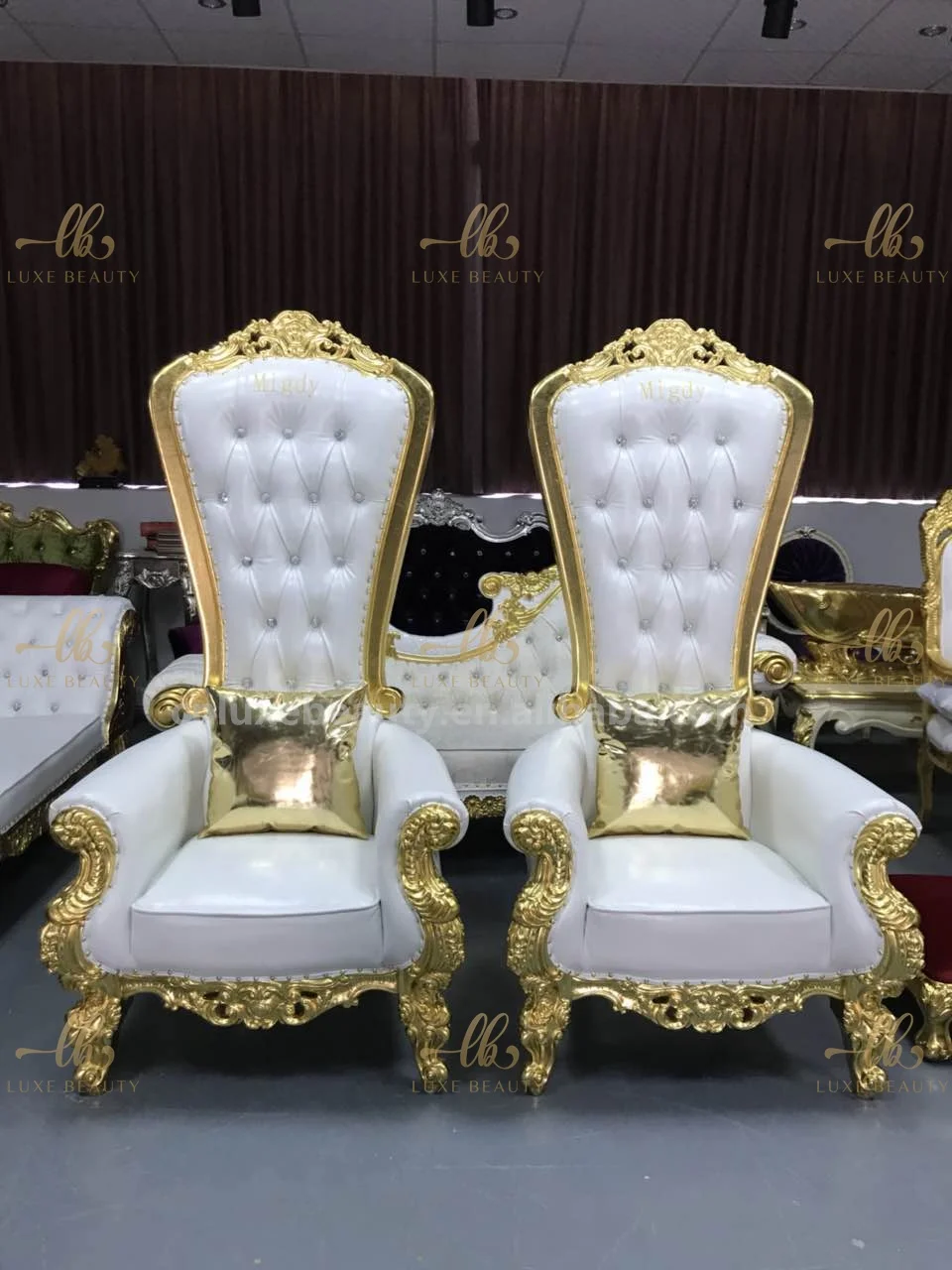 high quality nail salon manicure chair white gold king throne spa pedicure chair China Luxury Foot Spa Pedicure chair with bowl