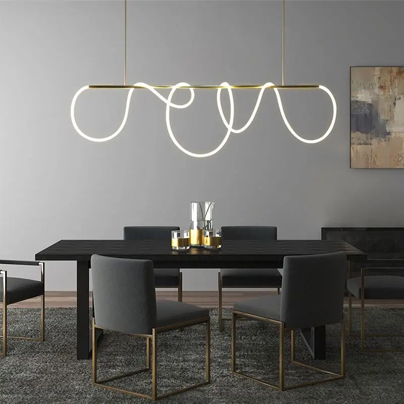 Nordic Modern Minimalist Linear Chandelier for Kitchen LED Light Home Decor Lamp with Installation Service for Study Room Models