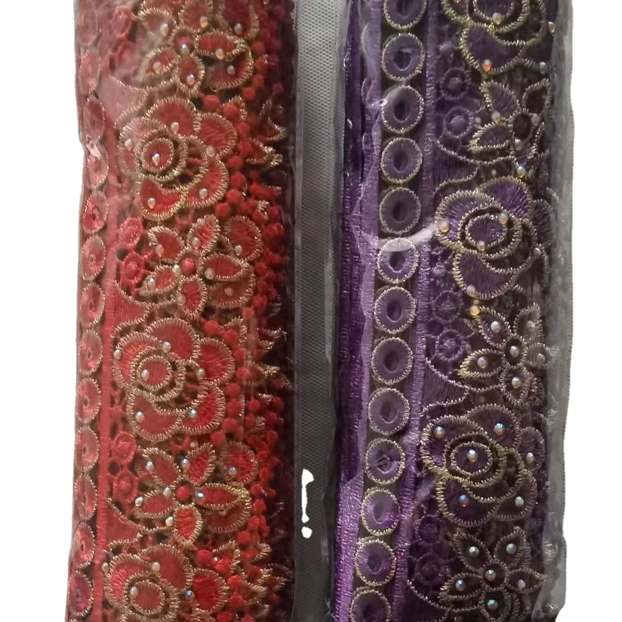 Wholesale African Lace Trim Metallic Embroidered Motif Lace Trim With Wide 6cm