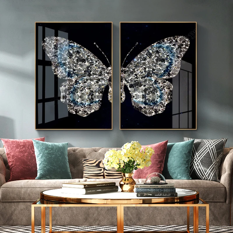 Оптовая продажа 2 картины картина настоящая бабочка хрустальная фарфоровая живопись акриловое стекло настенная