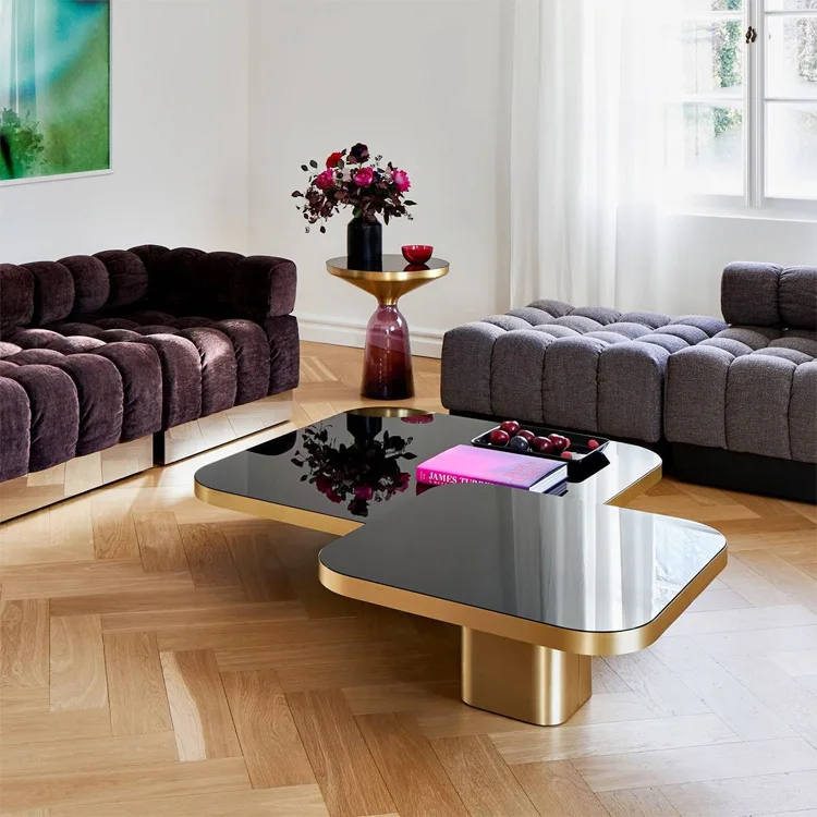 High quality marble counter tops creative simple square glass coffee table small apartment set end table