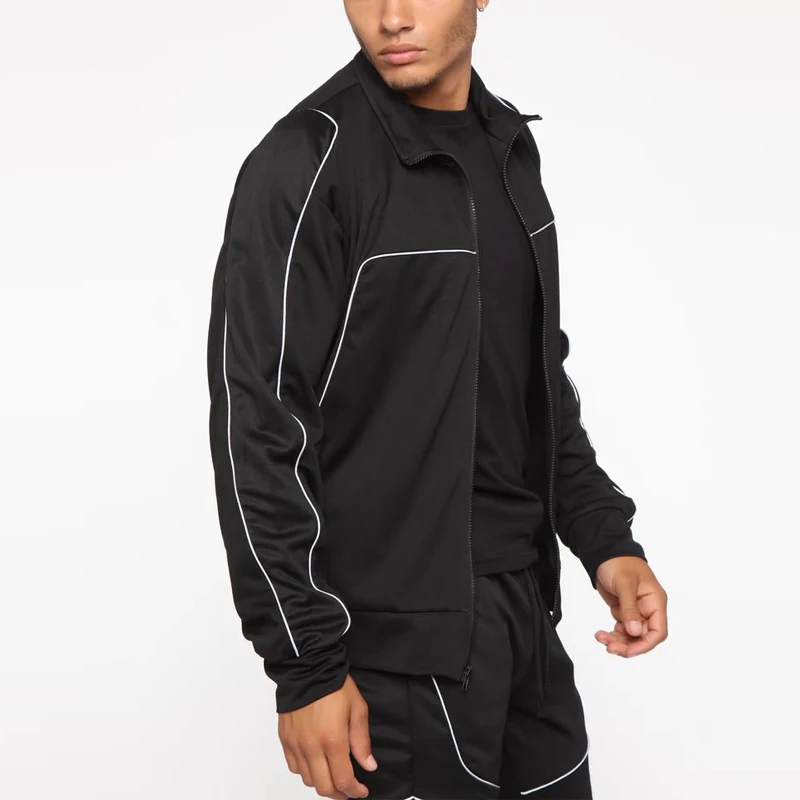 
New fashion design custom logo polyester reflective sweatsuit piping details men sportswear tracksuits 