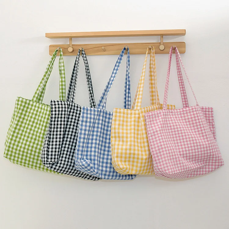 Reusable Shopping Bag Monogram Shoulder Bag Women Big Capacity Gingham Tote Bag With Zipper Pocket