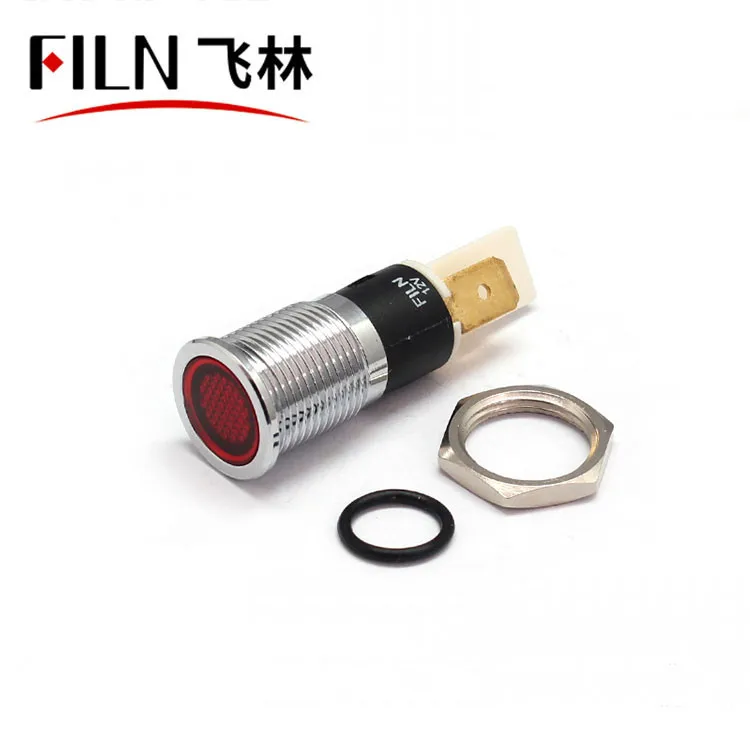 FILN 14mm 220v 24v 12v indicator metal waterproof flat type solder pin led emergency lamp yellow red