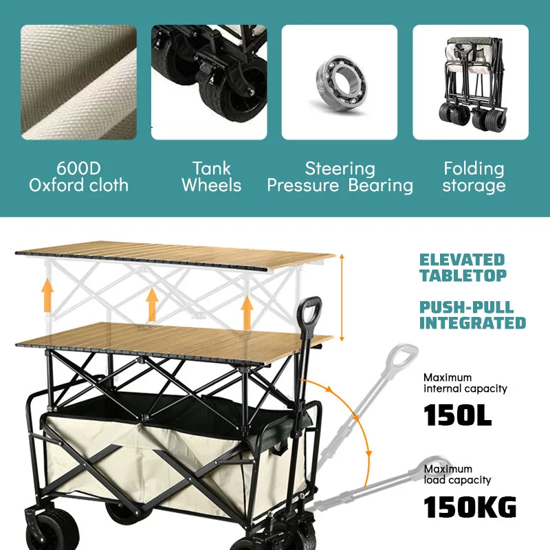 Factory-Direct Wholesale Portable Collapsible Outdoor Mobile Shopping Utility Cart Trolley Table for Camping Picnic