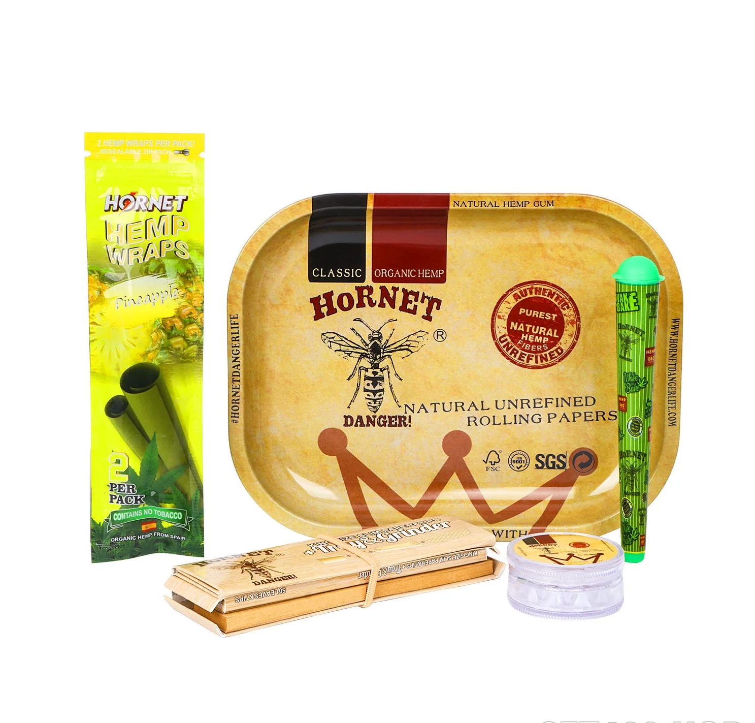 Hot selling and low-priced HORNET brand smoking set with cigar roll paper grinder storage box, sold in 1 set.