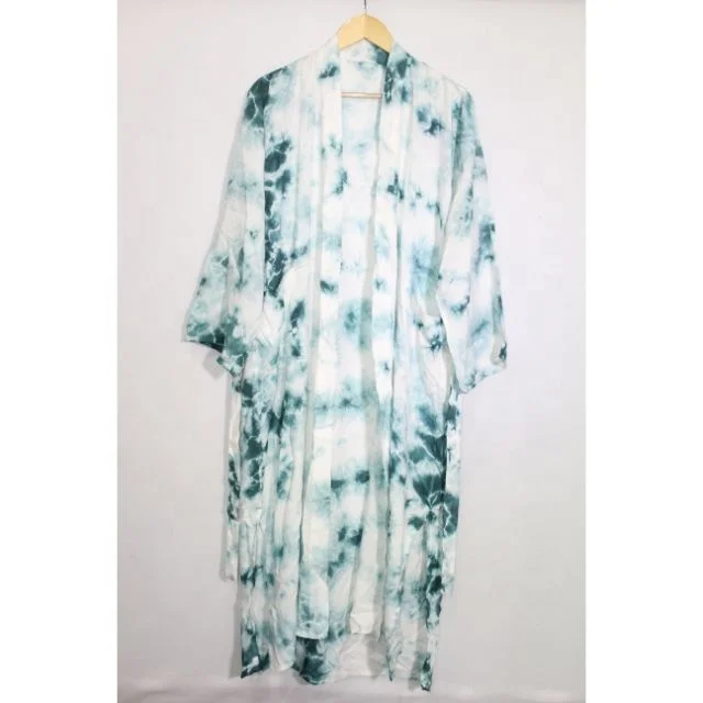 Woman Clothing Indian Wholesale Tie Die Rayon Fabric Beachwear Bathrobe Bikini Cover Up Maxi Gown Dress Kimono