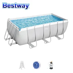Bestway 56457 Power Steel 13ft 6in x 6ft 7in x 48in Metal Frame Rectangular Garden PVC Include Pump Above Ground Swimming Pool