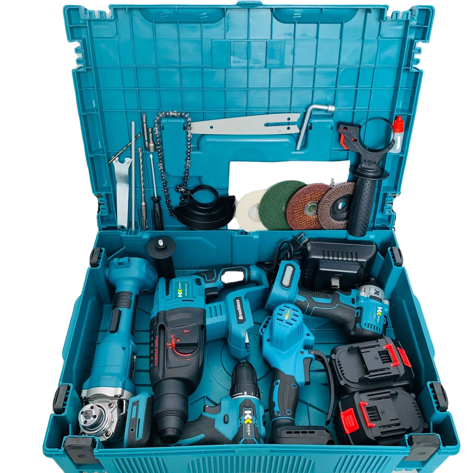 Set of 5pcs Power Tools Kits Rechargeable Lithium Brushless Electric Angle Grinder Cordless Wrench Toolbox Combination Tool Set