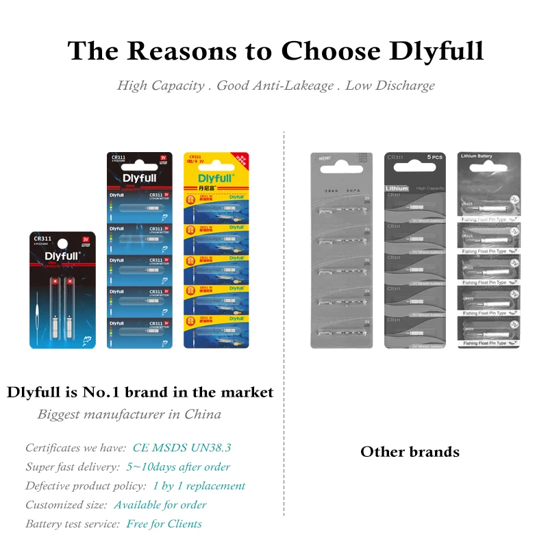 Dlyfull 3V 5mAh Lithium Battery cell CR311 for LED fishing float luminous fish buoy