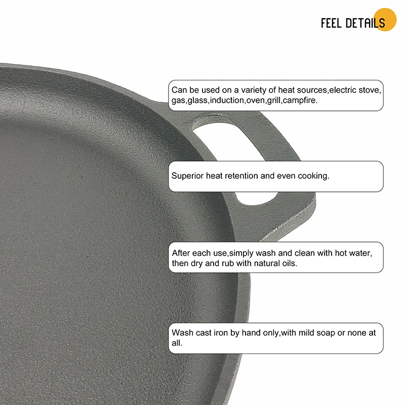 Wholesale Buy Large Polished Handmade Vegetable Oil Cast Iron Pizza Pan Skillet with 2 Handle