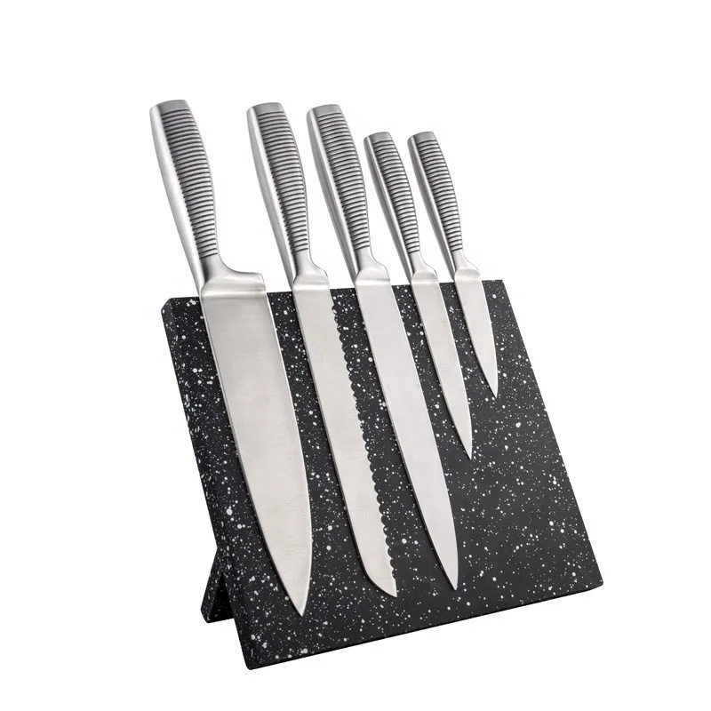 Best seller Modern Kitchen Knife Hollow handle High Carbon Stainless Steel Kitchen Knife Set with Magnetic knife Block Stand