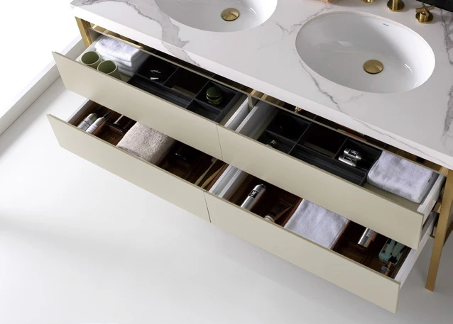 New Design Golden Metal Floor Standing Bathroom Mirror Vanity Storage Cabinet With Single Sink