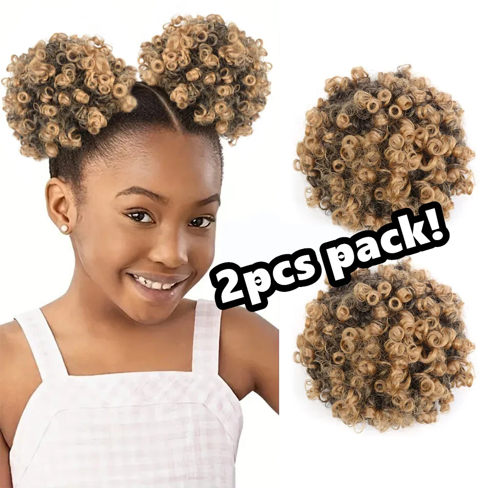 Vivian one or two pieces in one pack marley kinky hair buns afro coily puff drawstring ponytail girl kids