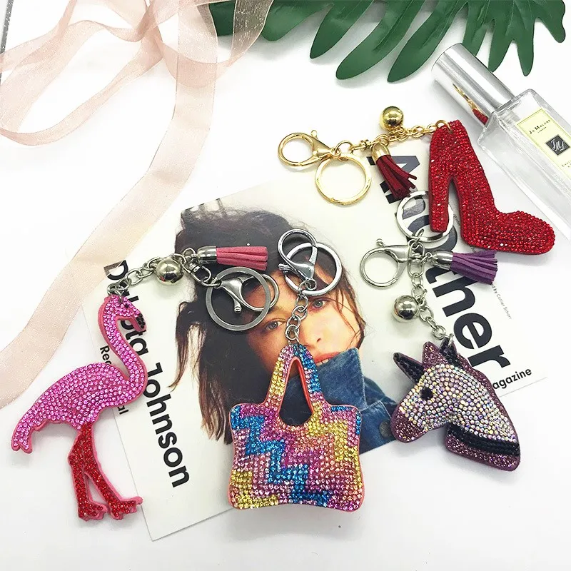 Hot Sales Metal Rhinestone Keychain Crystal Key Chains Cartoon Animal Rhinestone Key Chain