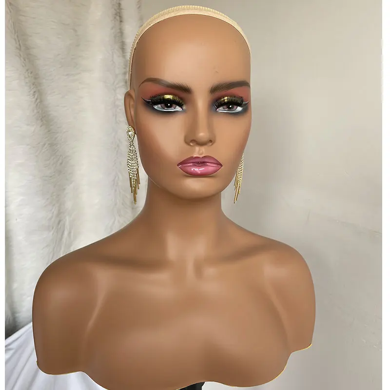 Vennsian Realistic Female PVC Mannequin Head With Make Up Face and Shoulders Display Manikin Head