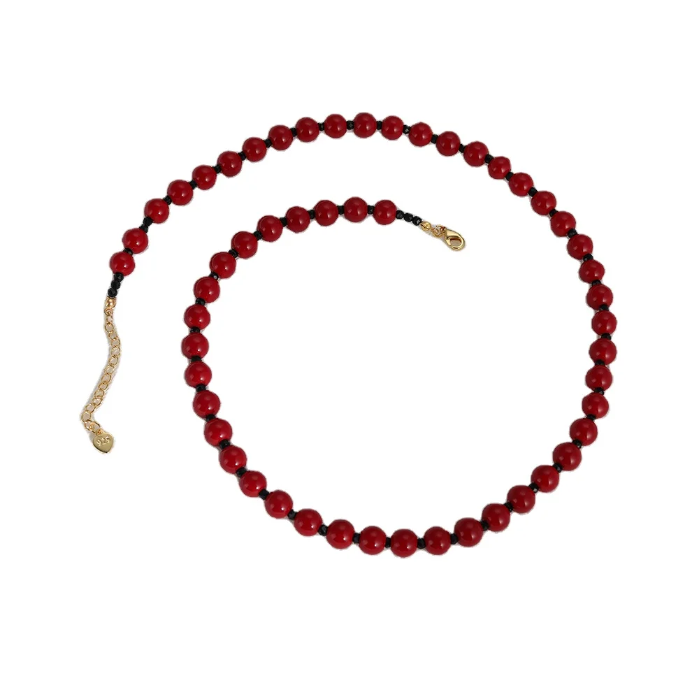 New Retro Trendy Crystal Bead Necklace for Women Geometric Gold-Plated Pearl Party Jewelry with Beaded Bracelet Chain