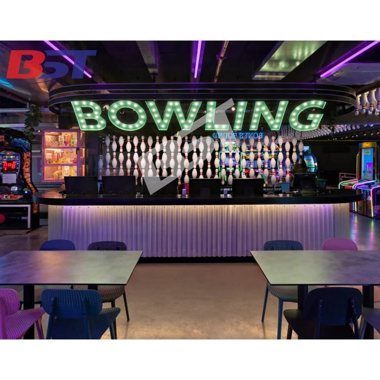 Western Style Bowling Store Black marble Stone Top Check Bar Information Counter Design