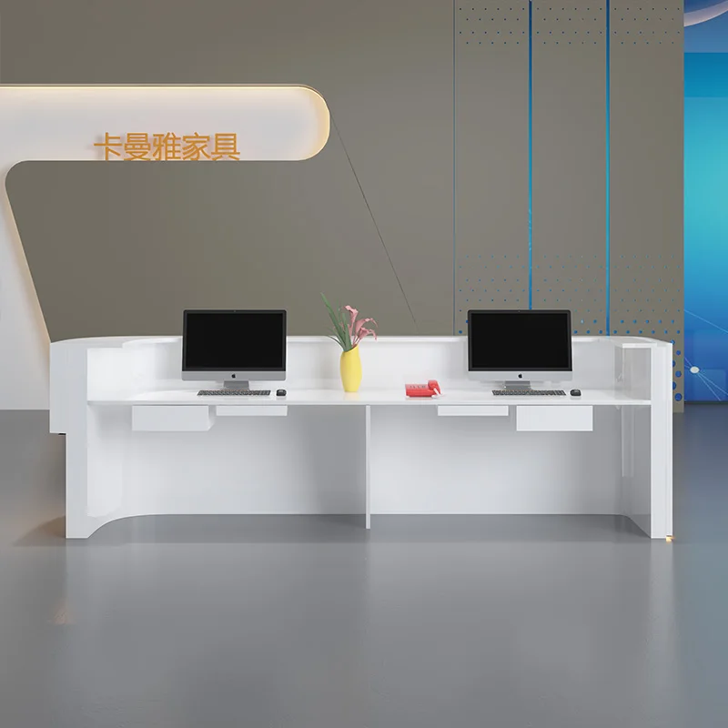 Piano glossy surface boutique modern reception desk with logo customized nail salon reception desk