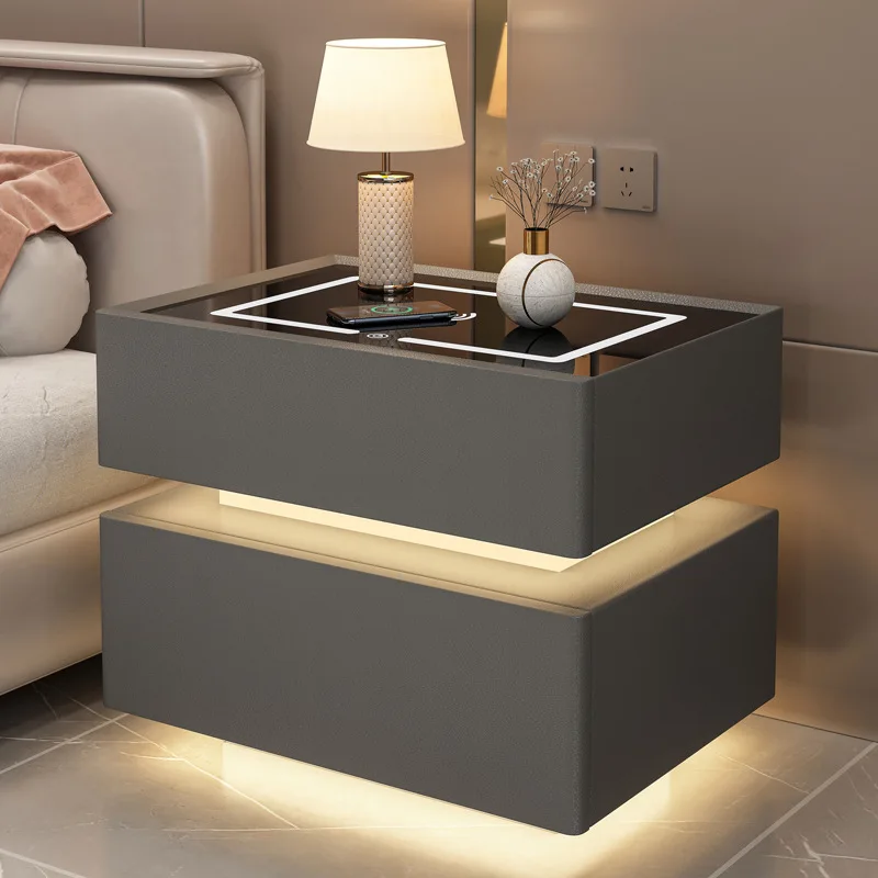The latest design intelligent bedside table Multi-functional bedroom side cabinet with lamp bedside table