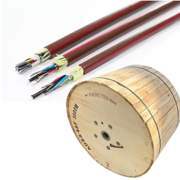 High Quality ASU ADSS Single Mode G652D Fiber Optic Cable 4 6 8 12 Core Outdoor Red Stripe 48 96 Core ADSS Optical Fiber Cable