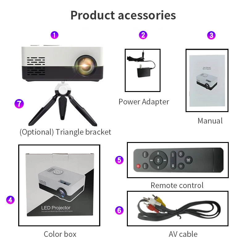  Портативный светодиодный мини-проектор Oupushi J15 совместимый с HDMI USB VGA AV для домашних развлечений поддержка более 20