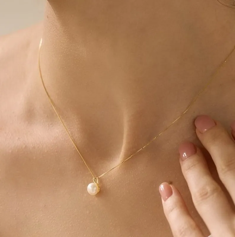 Zooying 925 Sterling silver simple bridesmaid minimalist pearl chain necklace for women