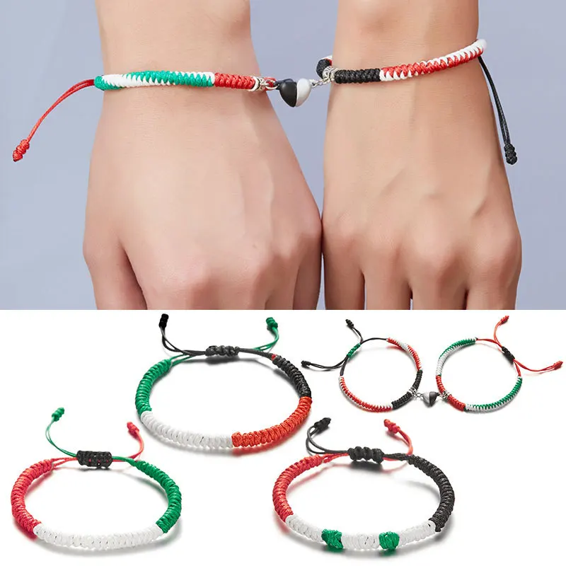 2024 New Handmade Palestinian Israeli Flag Weaving Bracelet Free Palestine Colorful Knot Adjustable Fashion Bracelet