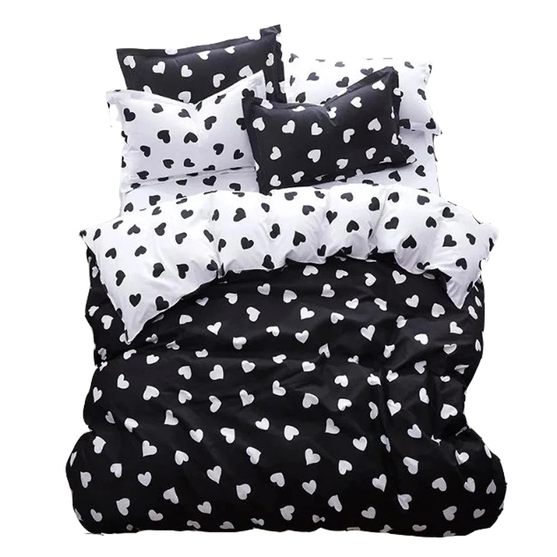 Комплект постельного белья из 100% полиэстера с принтом сердечек, Комплект постельного белья из четырех предметов, пододеяльник королевского размера, простыня и наволочка
